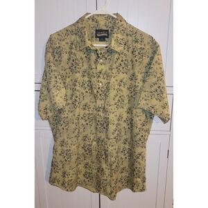 Cremieux Premium‎ Denim Yellow Floral Button Down Short Sleeve Shirt Mens XL